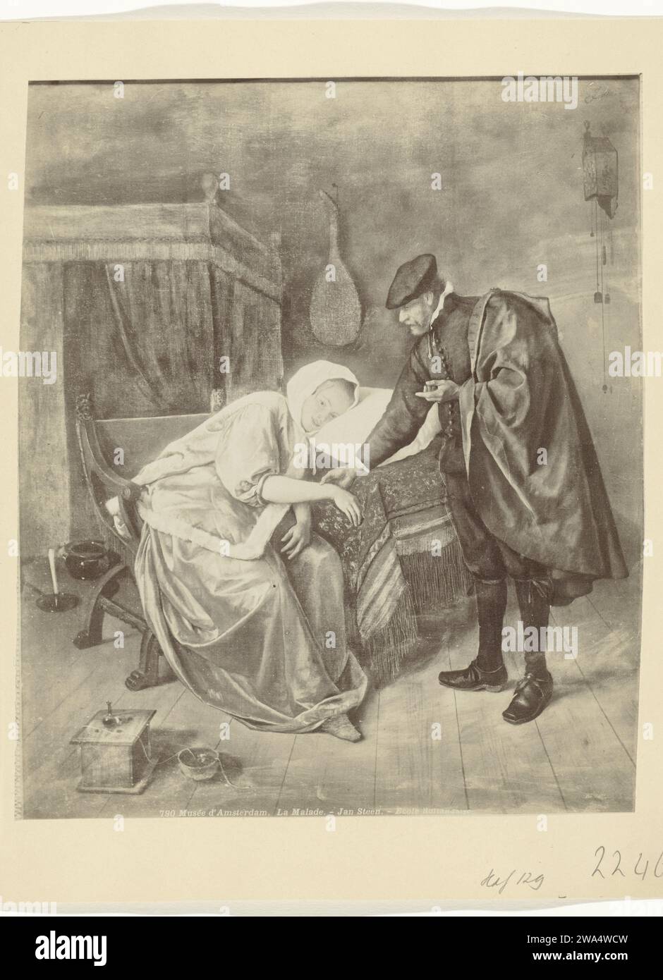 Photo production of the painting The sick woman by Jan Steen, Anonymous, after Jan Havicksz. Steen, 1867 - 1880 photograph  Amsterdampublisher: Paris paper. cardboard albumen print patient, sick person. physician, doctor Rijksmuseum Amsterdam Stock Photo