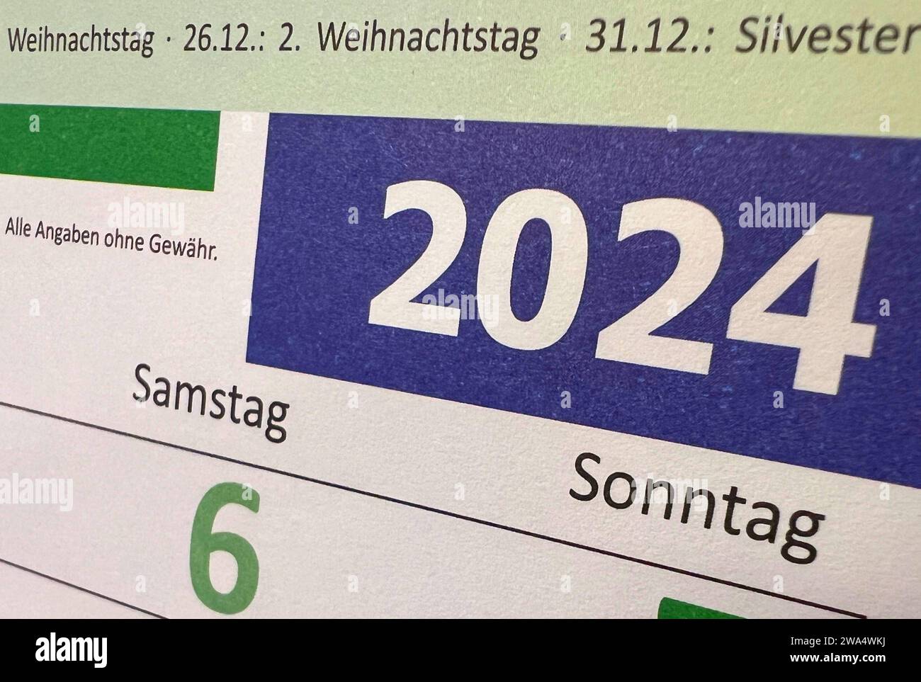 Kalenderblatt Janaur 2024 Jahreswechsel *** Calendar page Janaur 2024