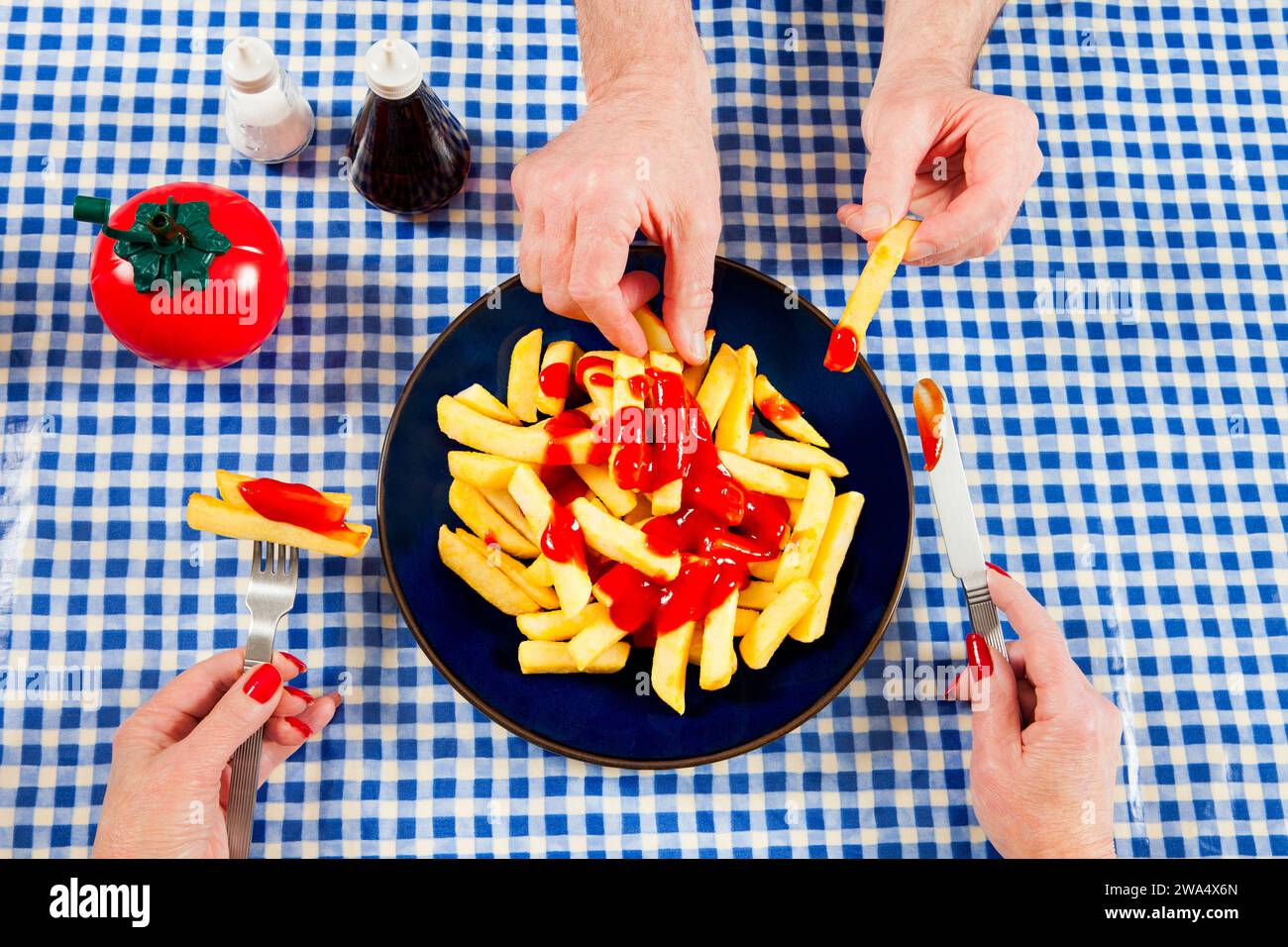 Sharing plate of chips Stock Photo