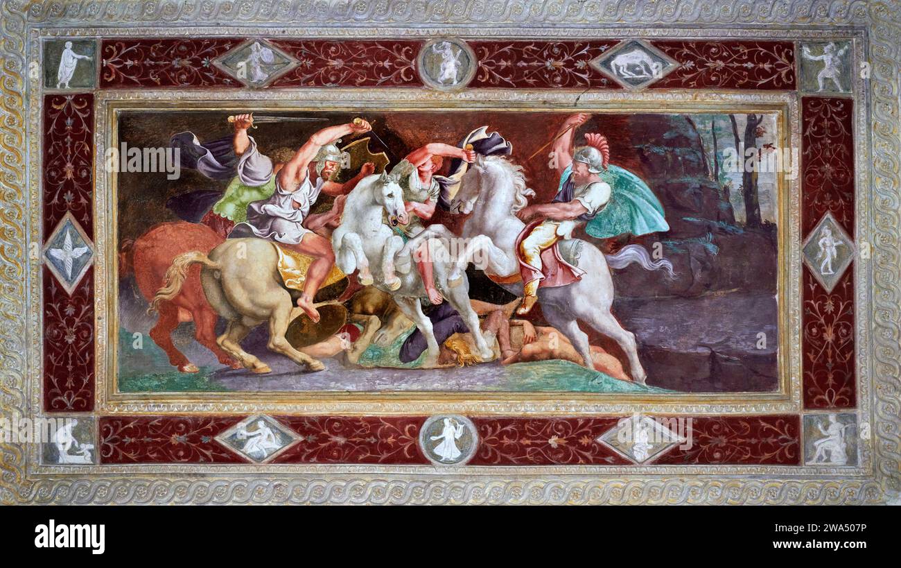 Battaglia  - affresco della Loggia del Giardino Segreto  - Giulio Romano e collaboratori  - 1525-1535   - Mantova, Palazzo Te Stock Photo
