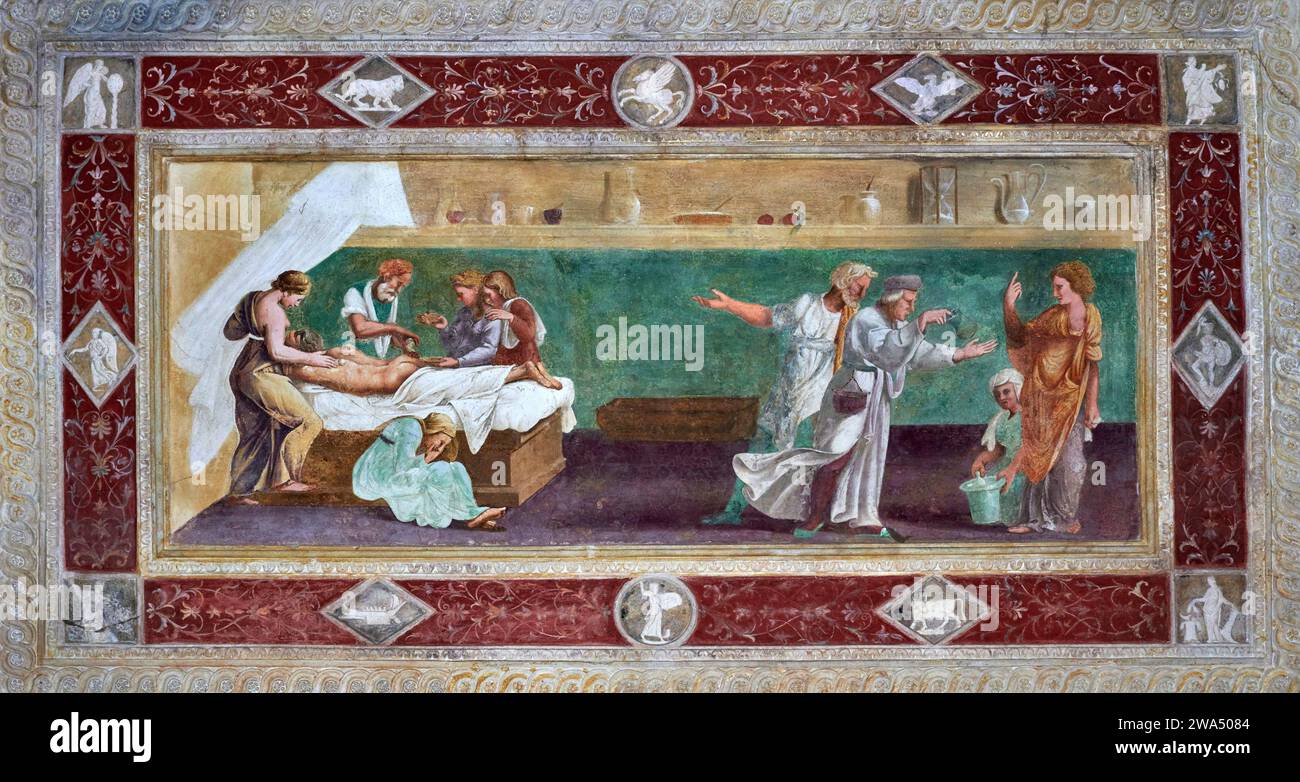 Cure mediche  - affresco della Loggia del Giardino Segreto  - Giulio Romano e collaboratori  - 1525-1535   - Mantova, Palazzo Te Stock Photo