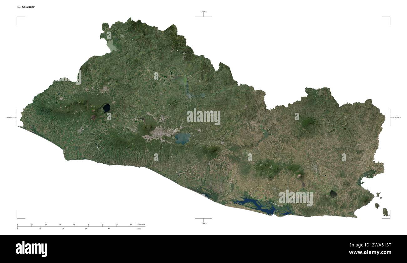 Shape of a low resolution satellite map of the El Salvador, with ...