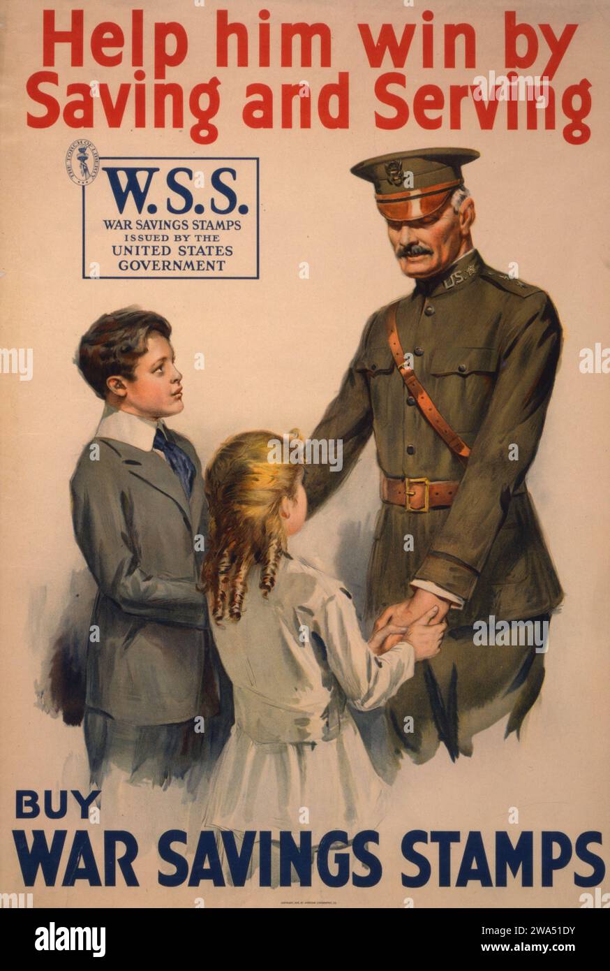Vintage World War I poster (c.1918) featuring a soldier shaking hands