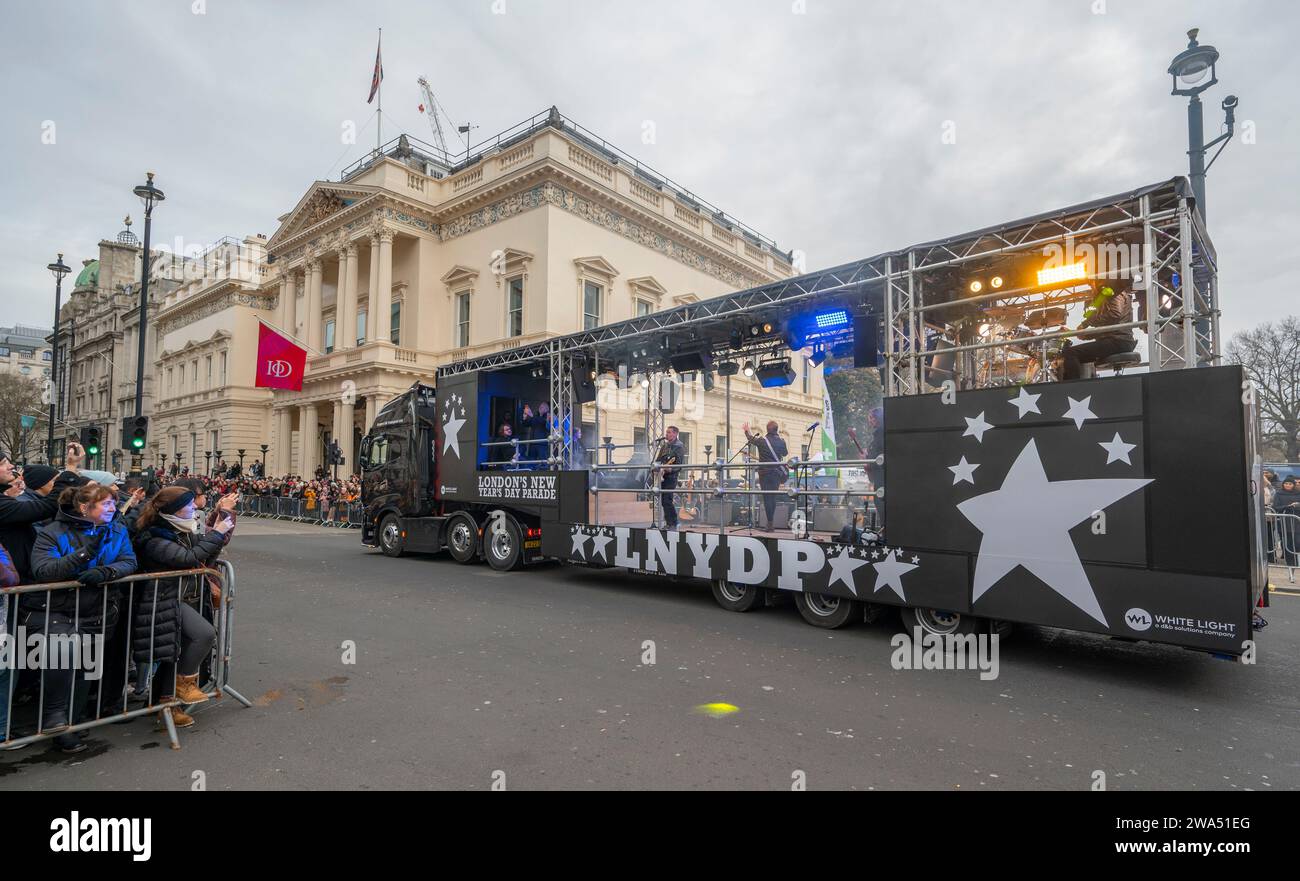 London UK 1st Jan 2024 The Colourful LNYDP2024 Takes Place In   London Uk 1st Jan 2024 The Colourful Lnydp2024 Takes Place In Central London From Piccadilly And Finishing At Whitehall Watched By Thousands Of Spectators Lining The Route Image Boyzlife And Chesney Hawkes Entertain The Crowds Credit Malcolm Parkalamy 2WA51EG 