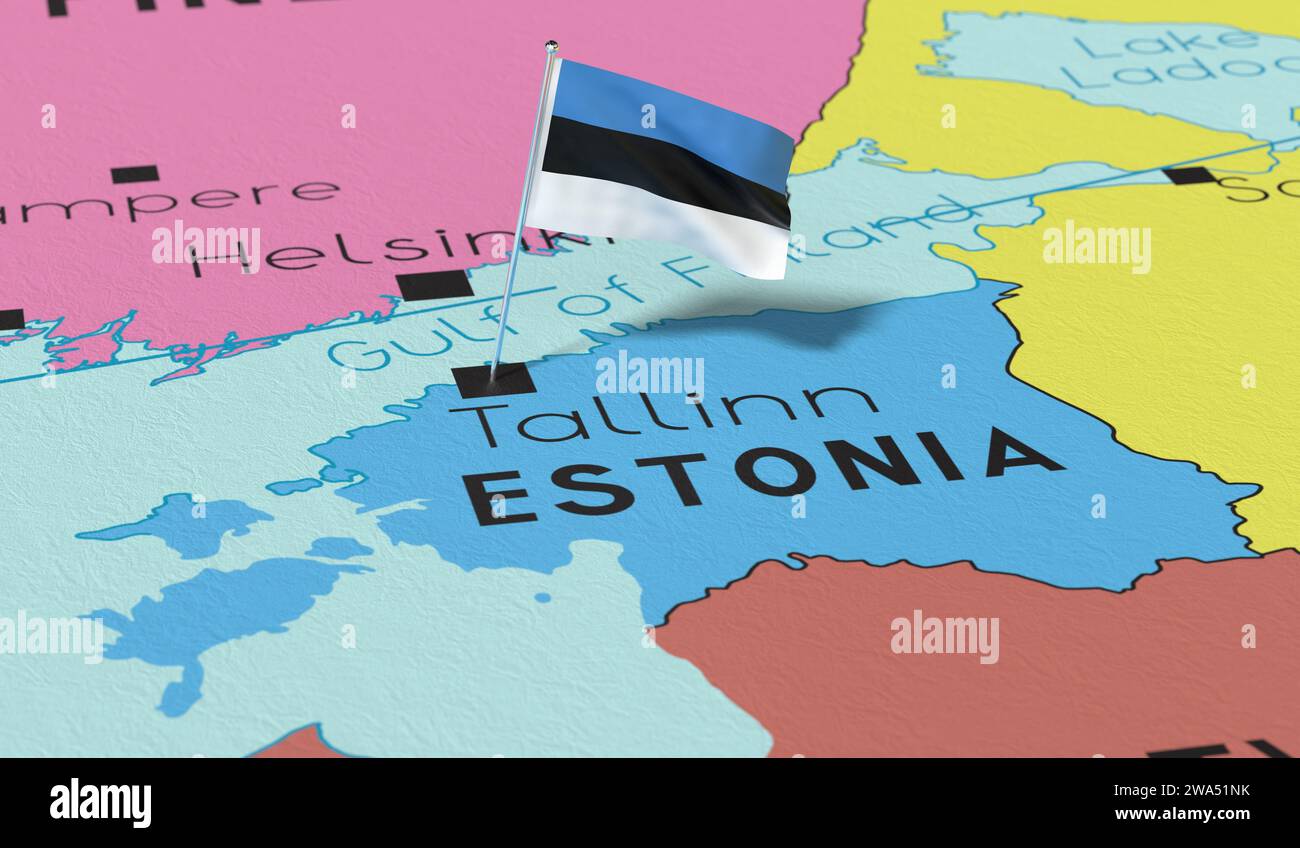 Estonia, Tallinn - national flag pinned on political map - 3D illustration Stock Photo