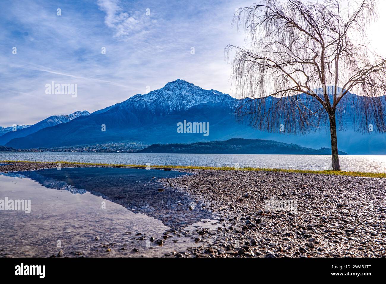 inter landscape of Lake Como from Domaso beach Stock Photo