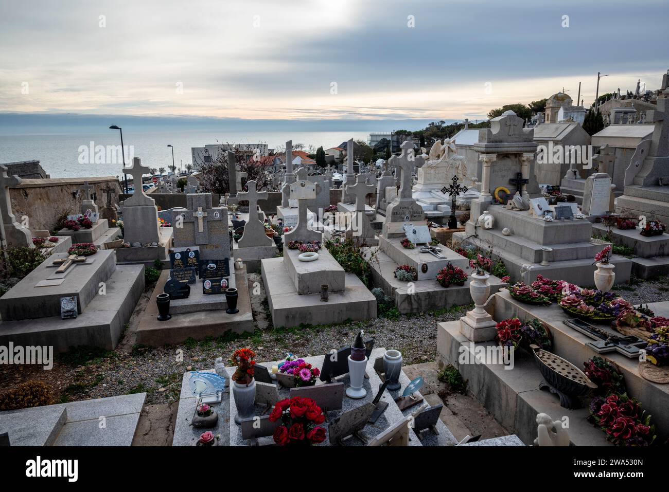 Cimetière Marin or The sea cemetery in Sète, a major port city in the southeast French region of Occitanie, France Stock Photo