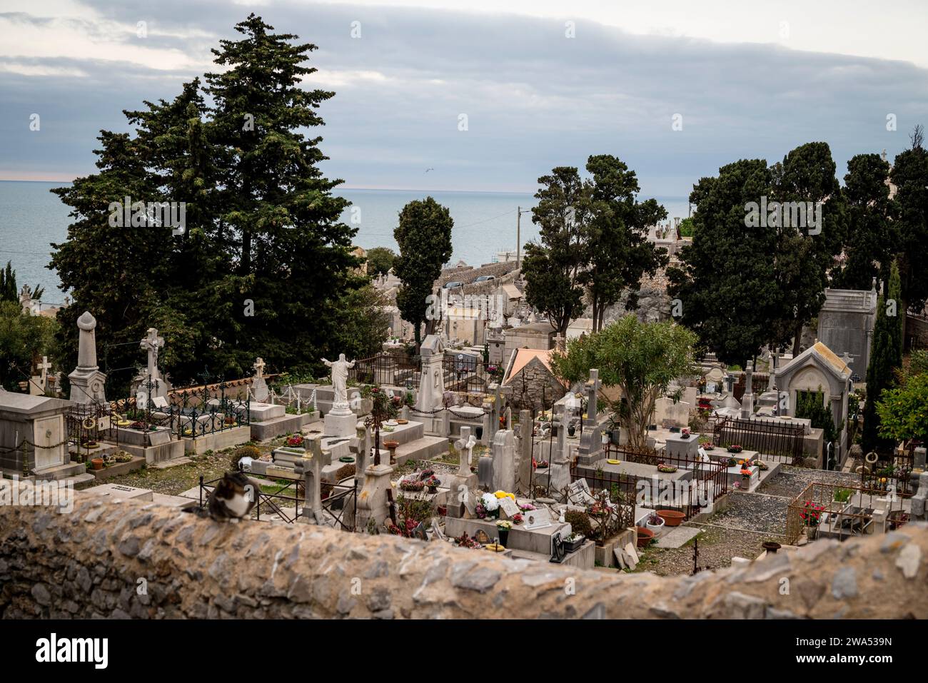 Cimetière Marin or The sea cemetery in Sète, a major port city in the southeast French region of Occitanie, France Stock Photo