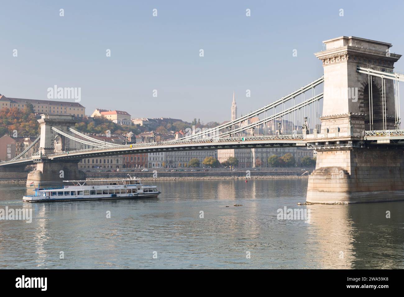 Hungary, Budapest, the Chain Bridge. Stock Photo