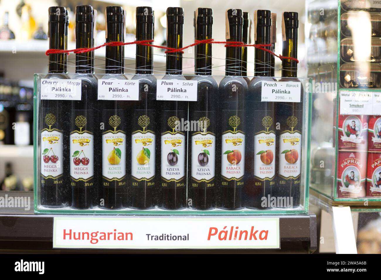 Hungary, Budapest, traditional Hungarian fruit brandy for sale in the ...