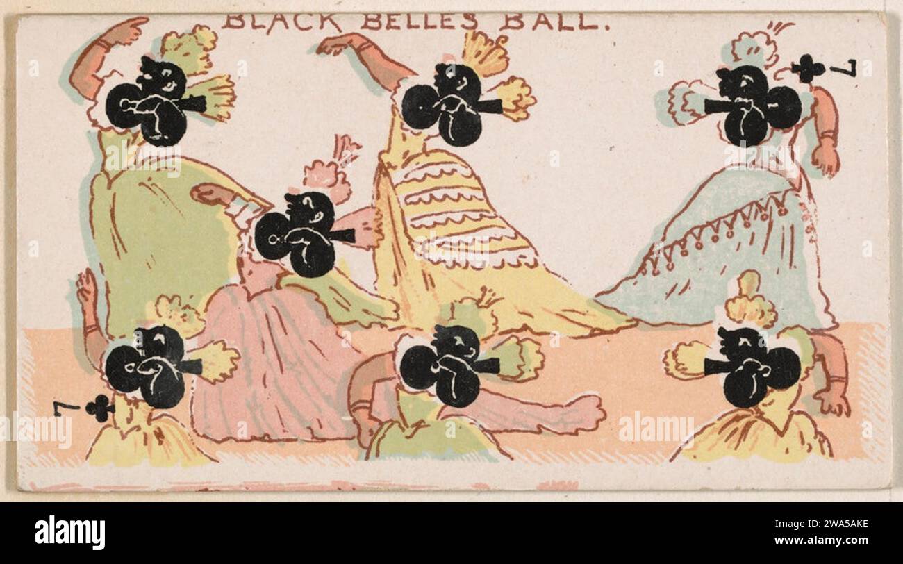 Seven of Clubs, Black Belles Ball, from Harlequin Cards, 2nd Series (N220) issued by Kinney Bros. 1963 by Kinney Brothers Tobacco Company Stock Photo