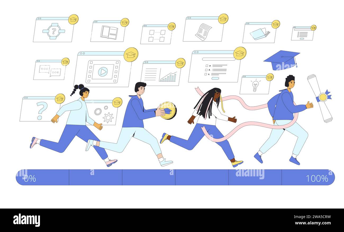 Gamification and competition in learning. Incrise engagment and motivation in education community. Online course or training. Vector illustration. Stock Vector