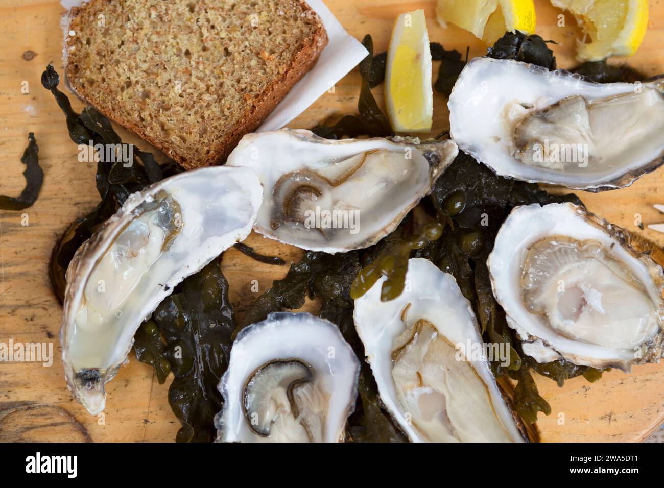 Ireland, Dublin, Oysters at the Temple Bar Saturday market. Stock Photo