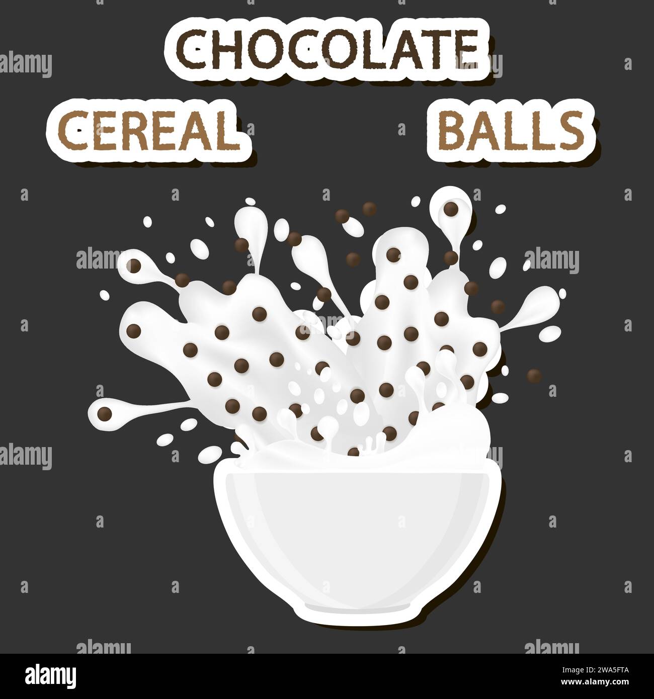 Illustration on theme big set different types dessert sweet milk cereal in bowl, cereal consisting of bowls filled with various ingredients Stock Vector