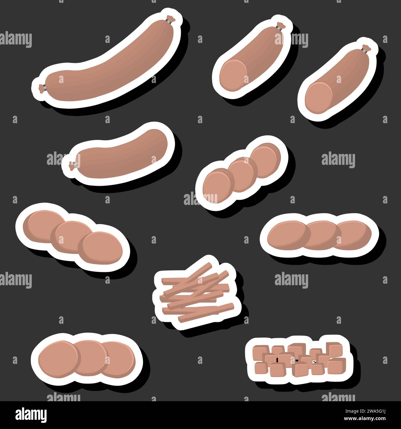 Illustration On Theme Big Set Different Types Delicatessen Meat Sausages Delicatessen 