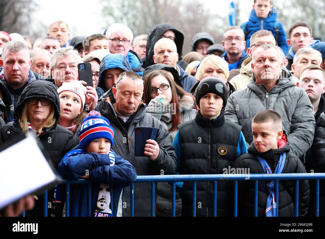 Rangers fans attend a service at the John Greig statue in memory of the ...