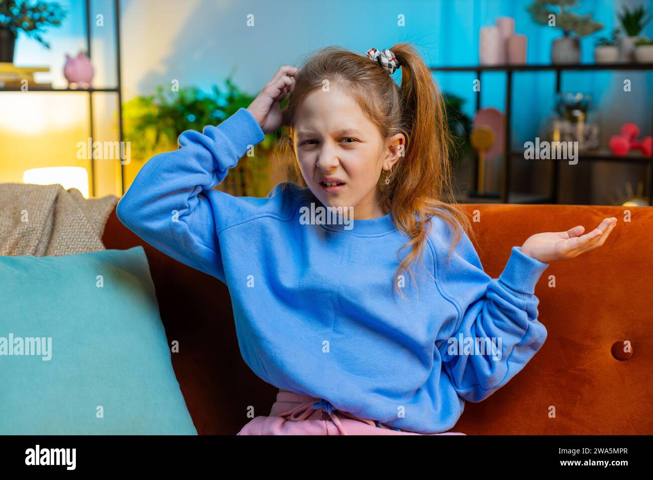 Indignant Children What. Why. Caucasian child girl raising hands in indignant expression ...