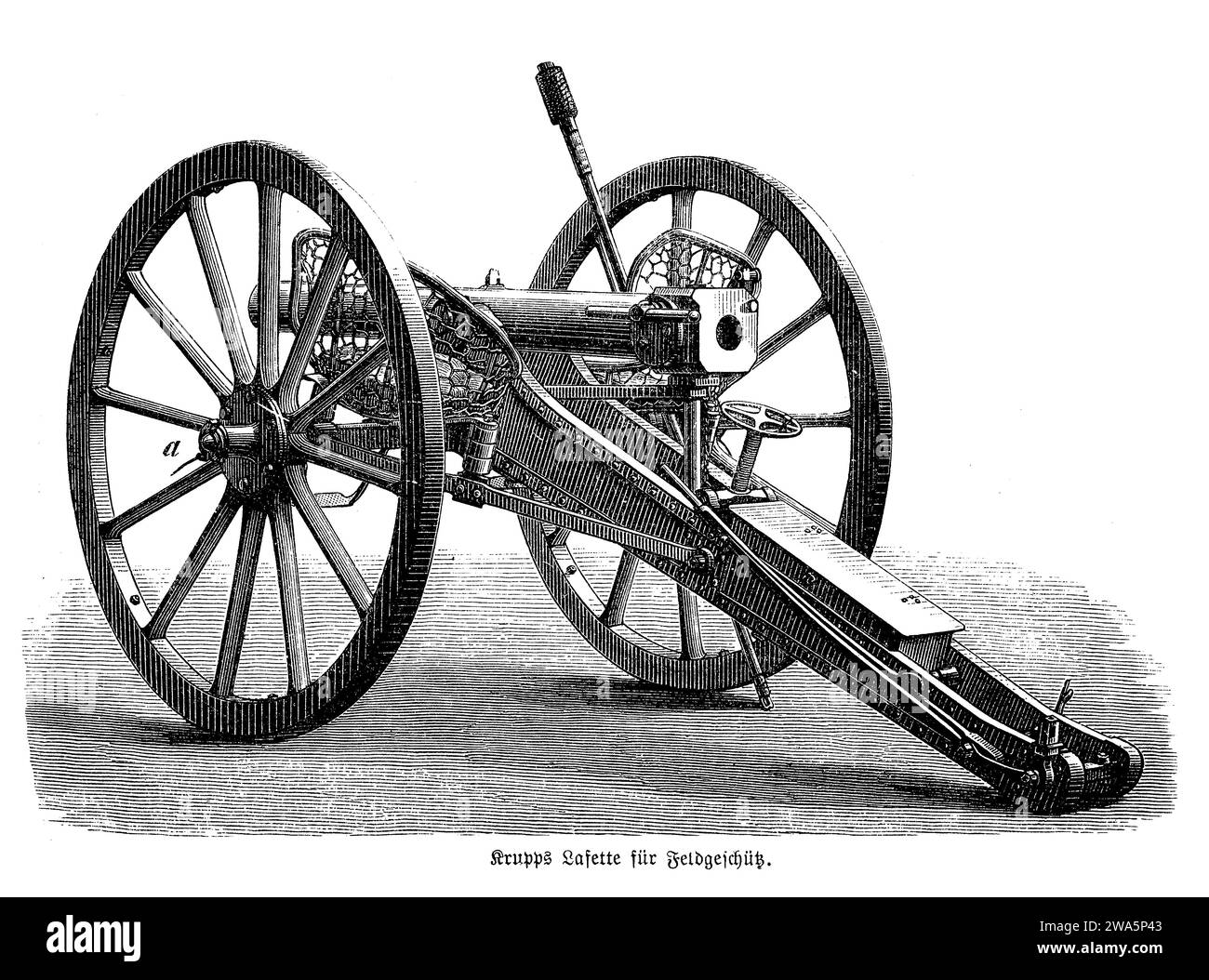 Krupp mounted gun for battle field defense with barrel on metal sleeves and unnecessary material striped away, 19th century Stock Photo