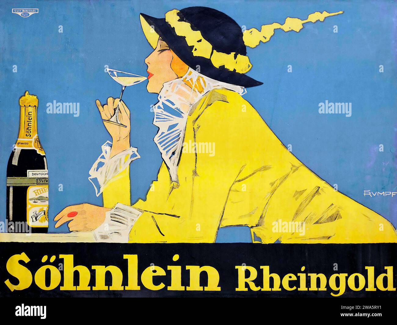 Fritz Carl G. Rumpf (1888-1949) SÖHNLEIN RHEINGOLD, vintage alcohol advertisement, 1914 - color corrected Stock Photo