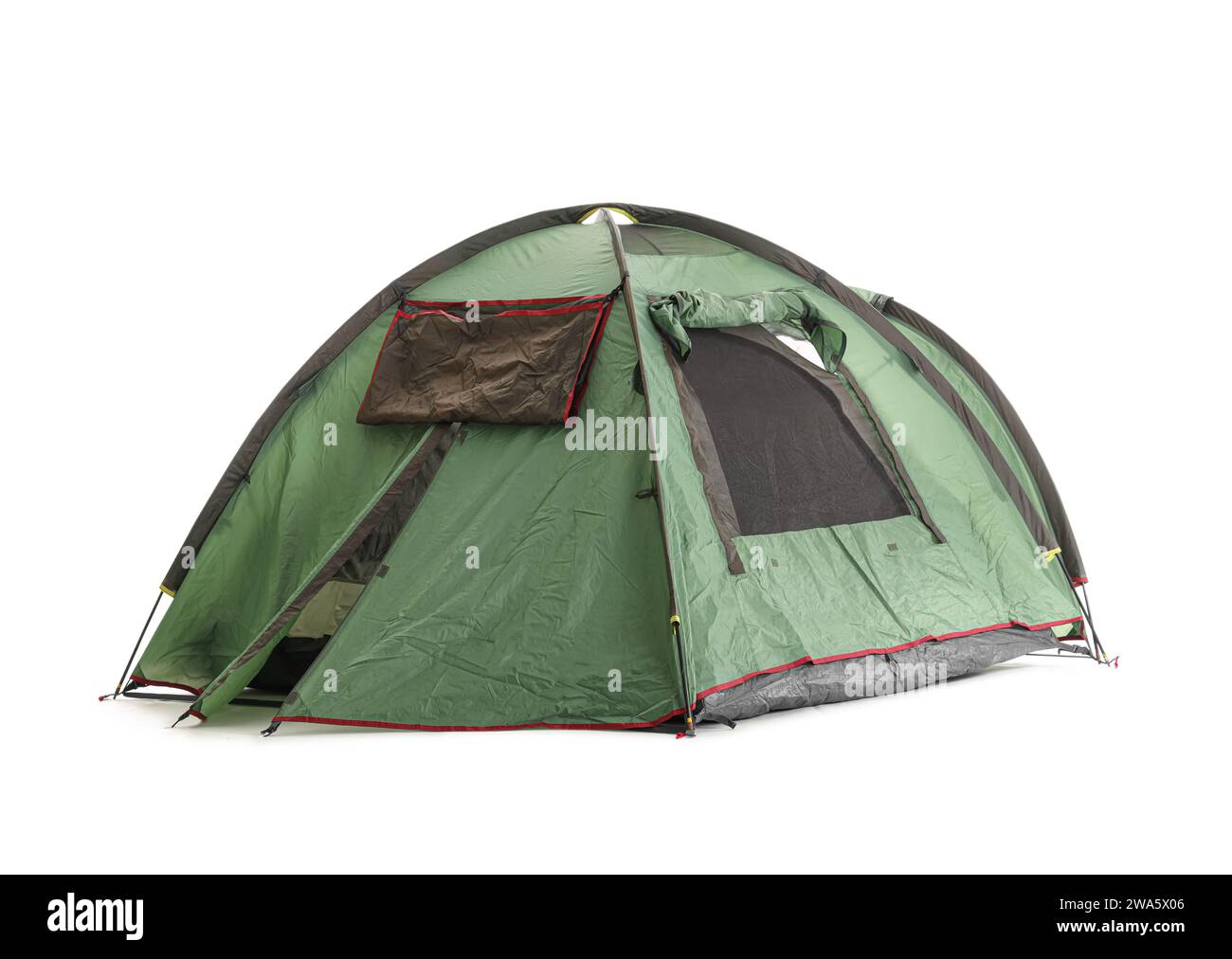 Green camping tent on white background Stock Photo - Alamy