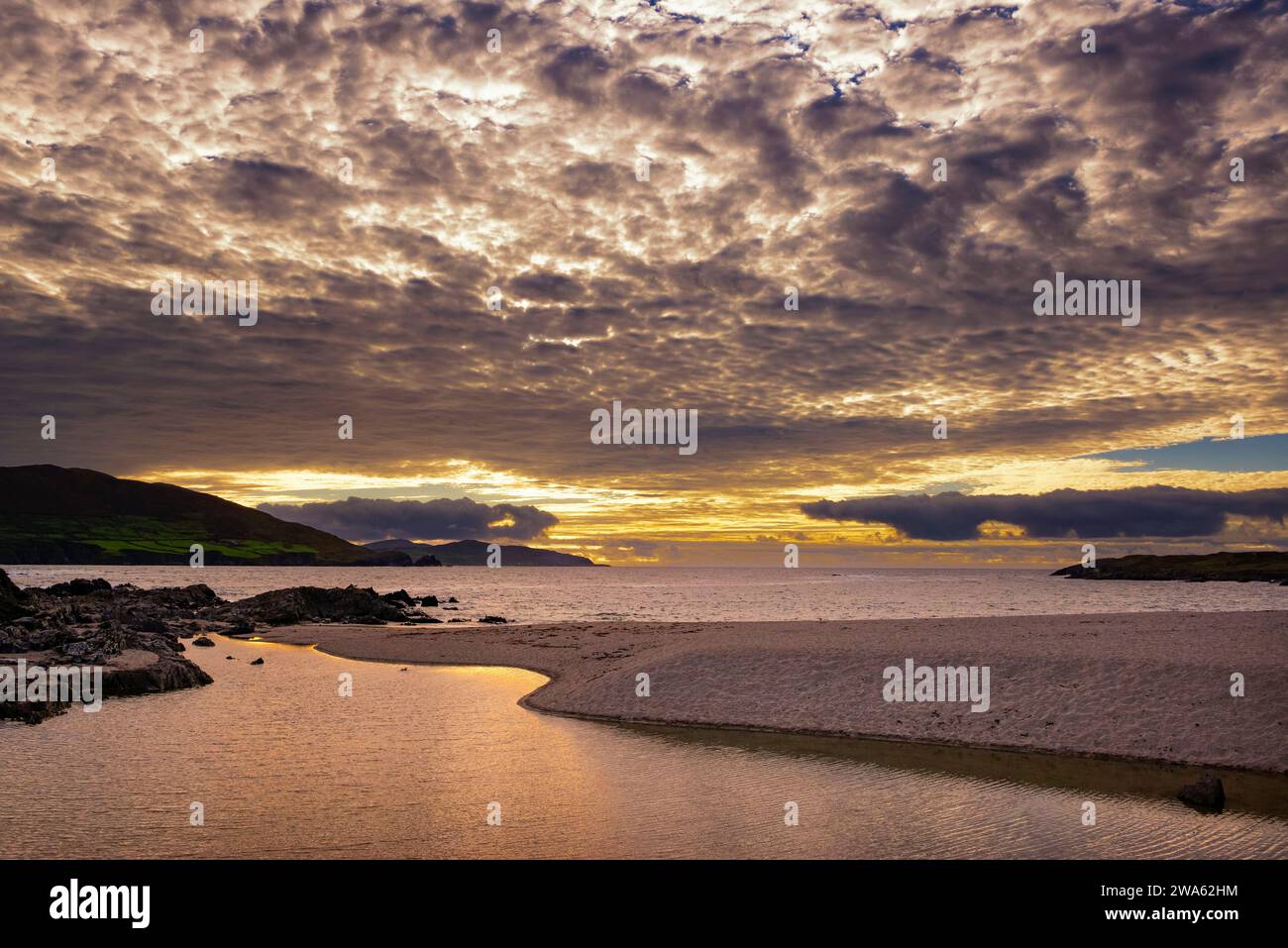 Beach at sunset, Allihies, Beara Peninsula, County Cork, Ireland Stock Photo