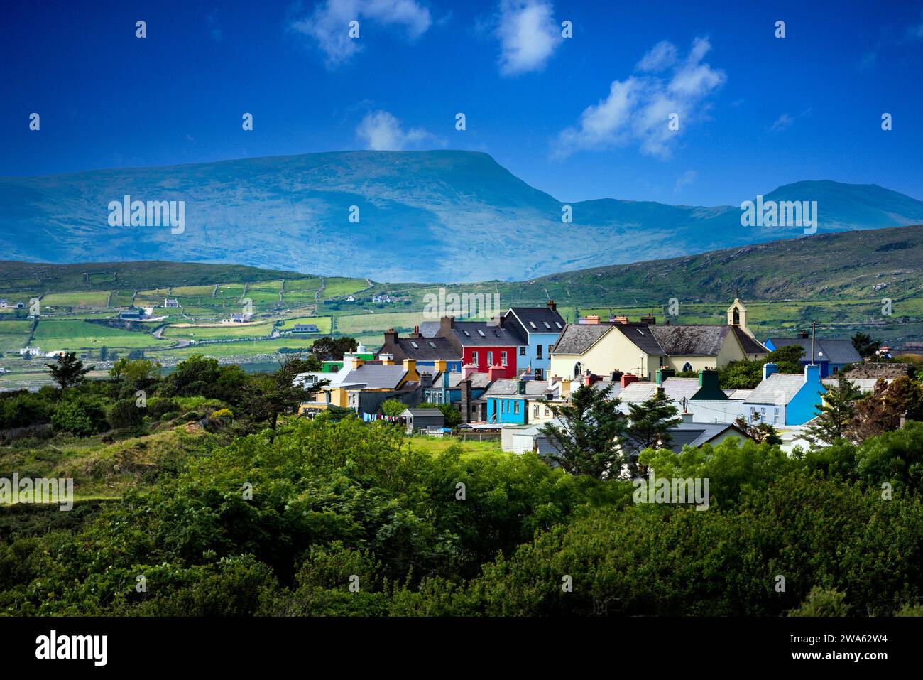 Colourful village of Eyeries on the Beara peninsula in west County Cork, Ireland Stock Photo