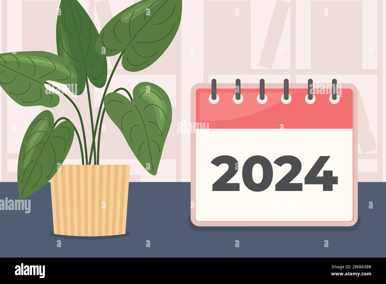 new 2024 calendar at the office desk; new year goals and resolutions ...