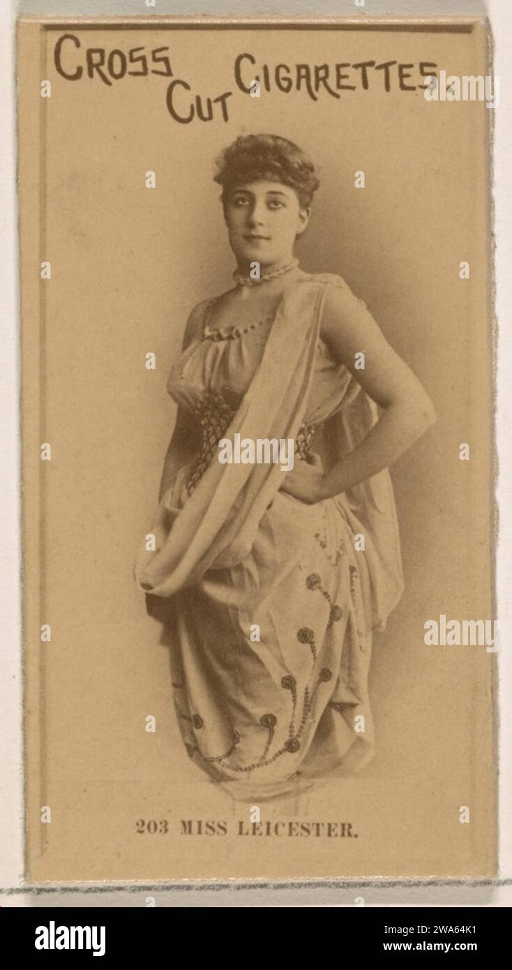 Card Number 203, Miss Leicester, from the Actors and Actresses series (N145-2) issued by Duke Sons & Co. to promote Cross Cut Cigarettes 1963 by W. Duke, Sons & Co. Stock Photo