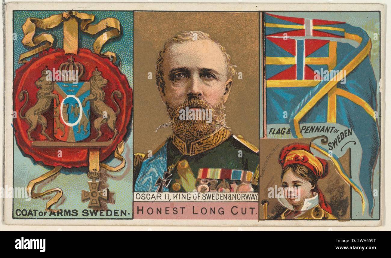 Oscar II, King of Sweden and Norway, from the Rulers, Flags, and Coats of Arms series (N126-1) issued by W. Duke, Sons & Co. 1963 by W. Duke, Sons & Co. Stock Photo