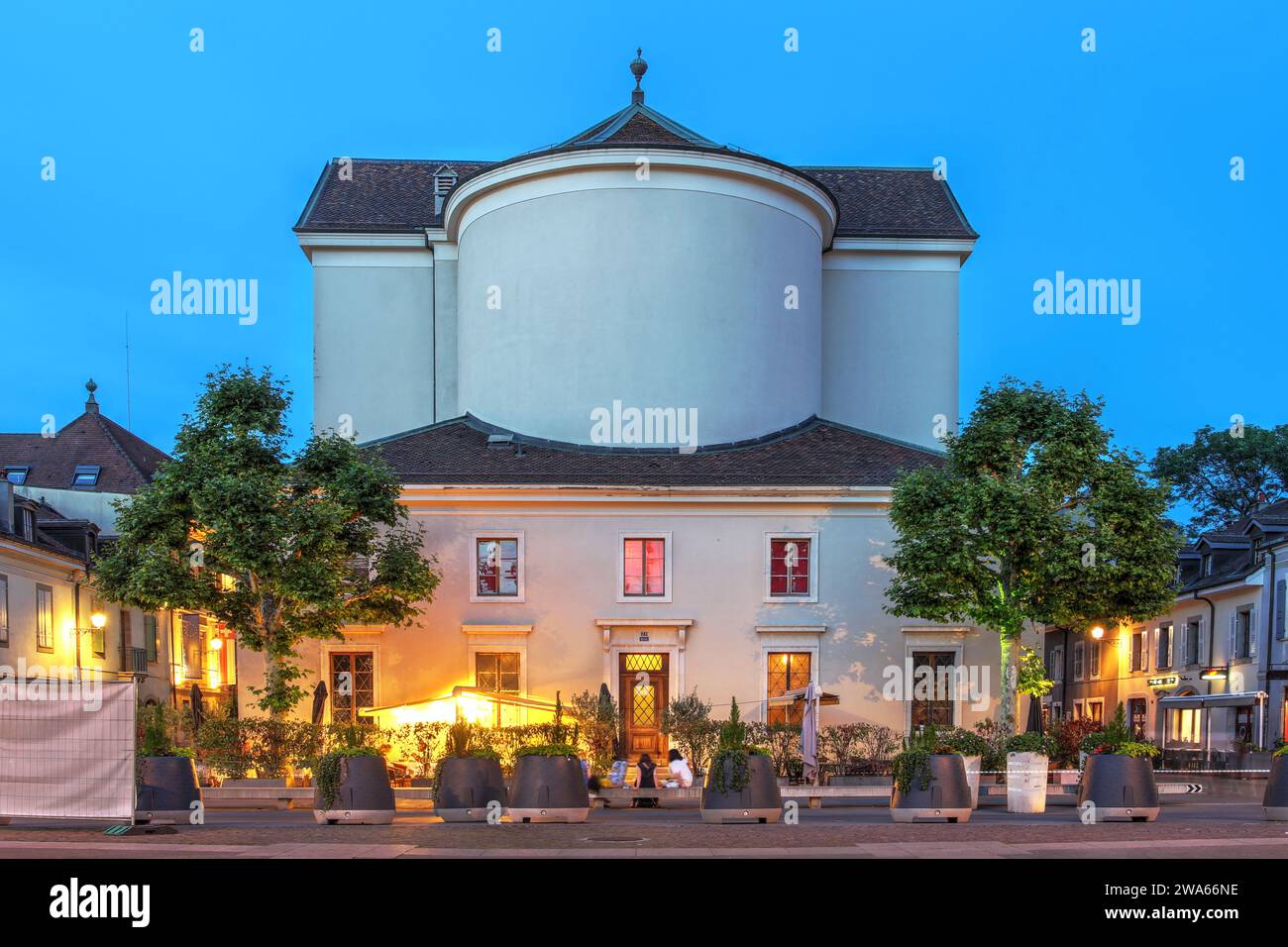 Night scene in Place de Sardaigne in Carouge, Geneva, Switzerland with ...