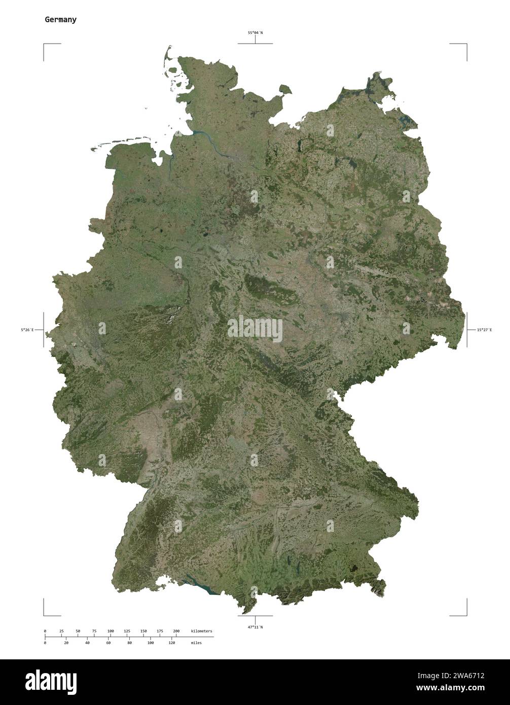 Shape of a high resolution satellite map of the Germany, with distance ...