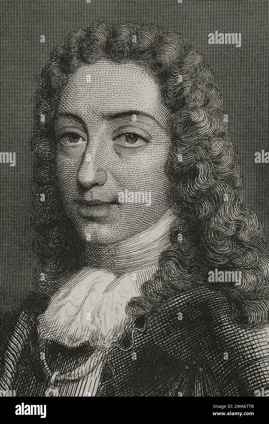 Charles VI (1685-1740). Holy Roman Emperor (1711-1740). Portrait. Pretender to the throne of Spain as Charles III. Engraving by Geoffroy. ''Historia U Stock Photo