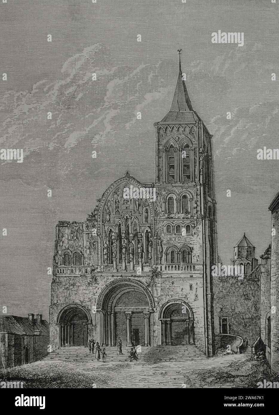 France. Facade of the church of St Mary Magdalene in Vezelay, from ...