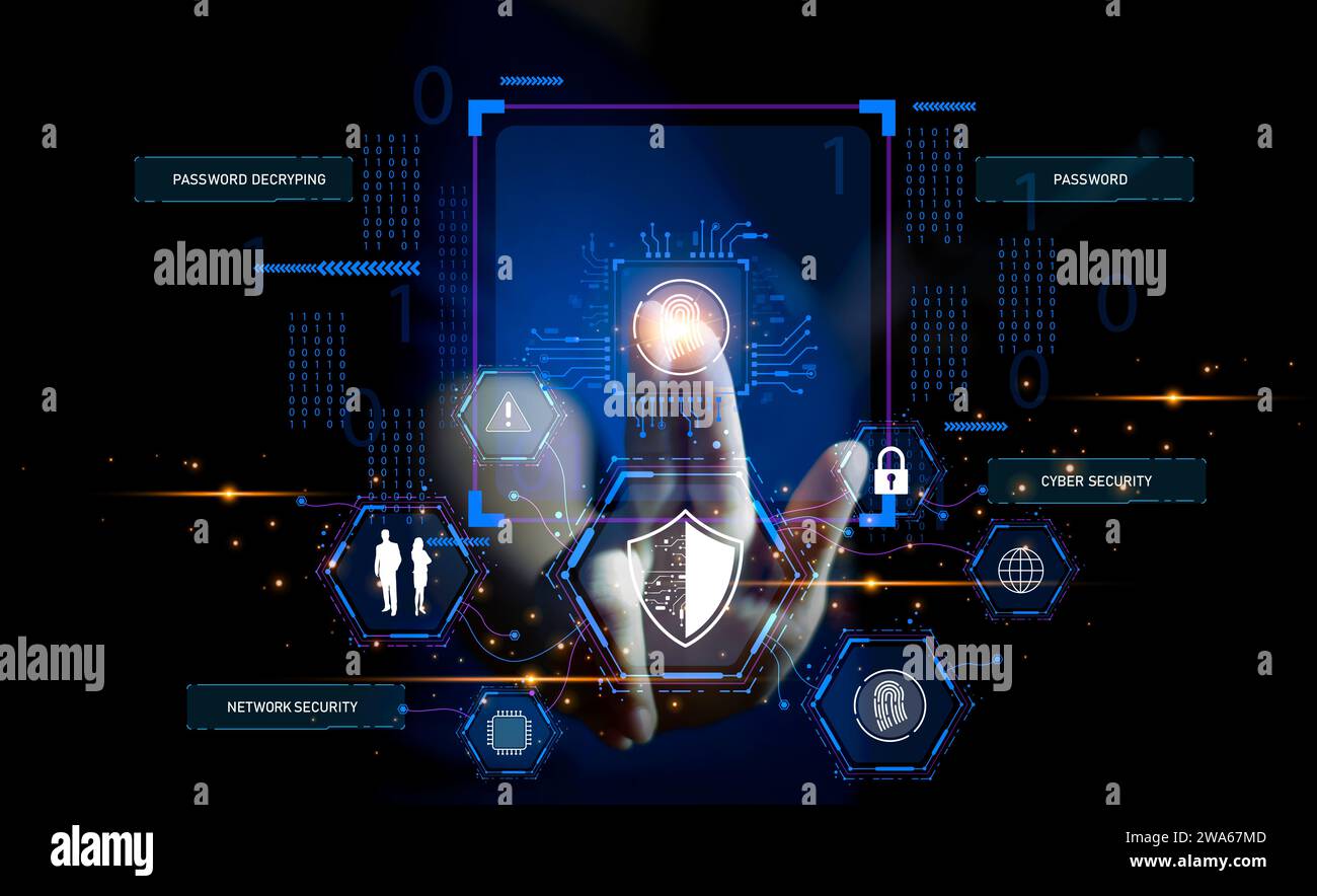 Keypad, cyber shield, lock, technology security system. Digital link. Cyber security with advanced technology. Stock Photo