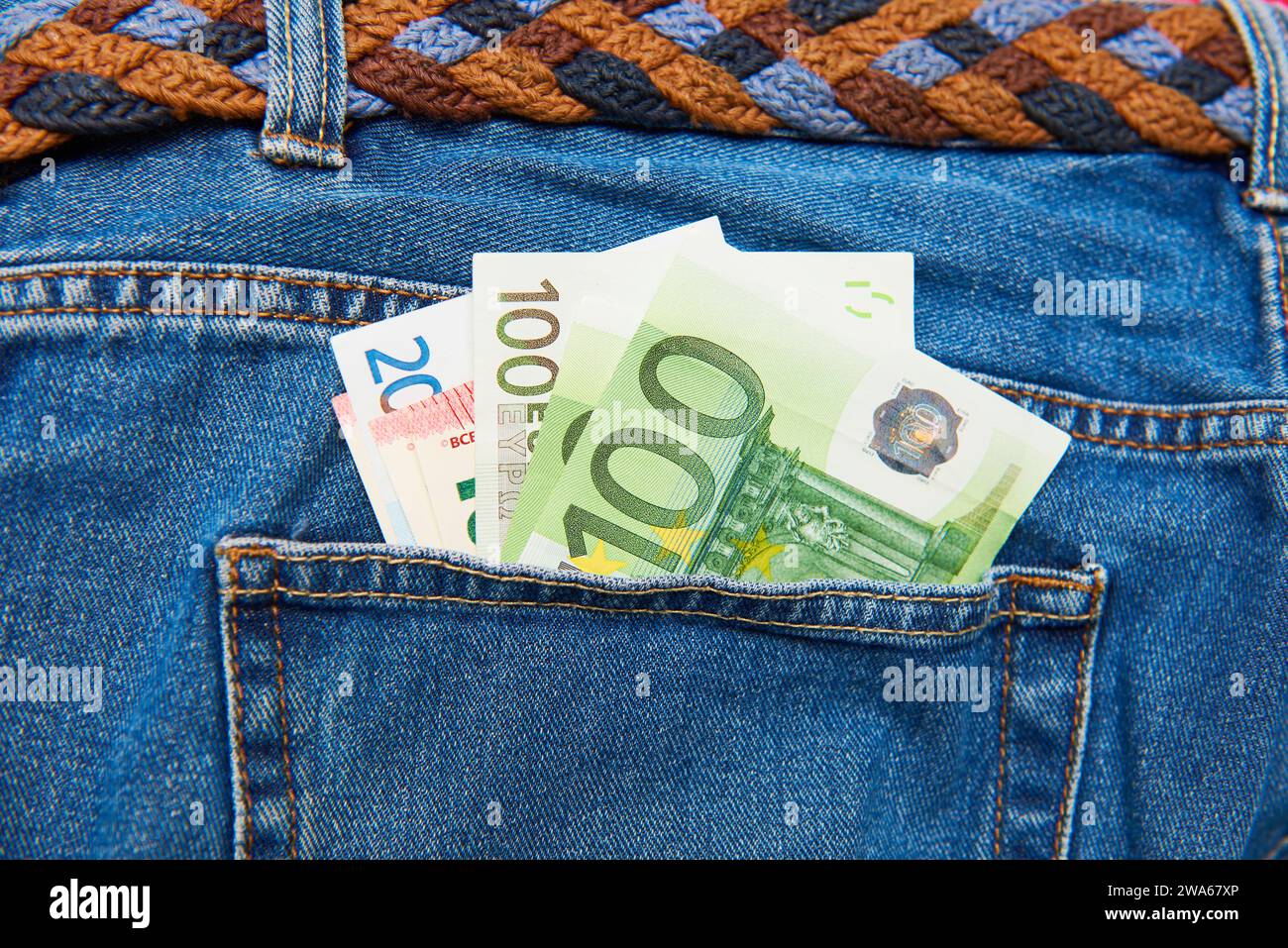 Euros in pocket Stock Photo