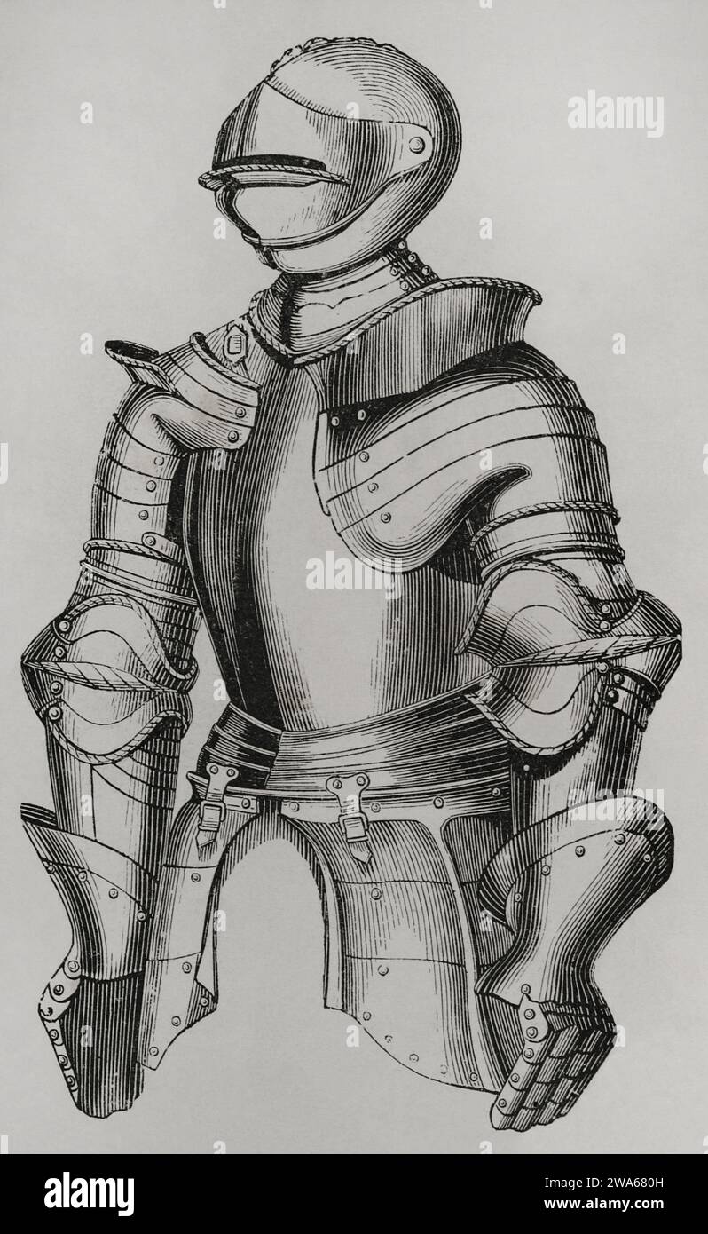 History of France. 15th century flat armour. Engraving. 'Les Arts Au Moyen Age et a l'Epoque de la Renaissance', by Paul Lacroix. Paris, 1877. Stock Photo