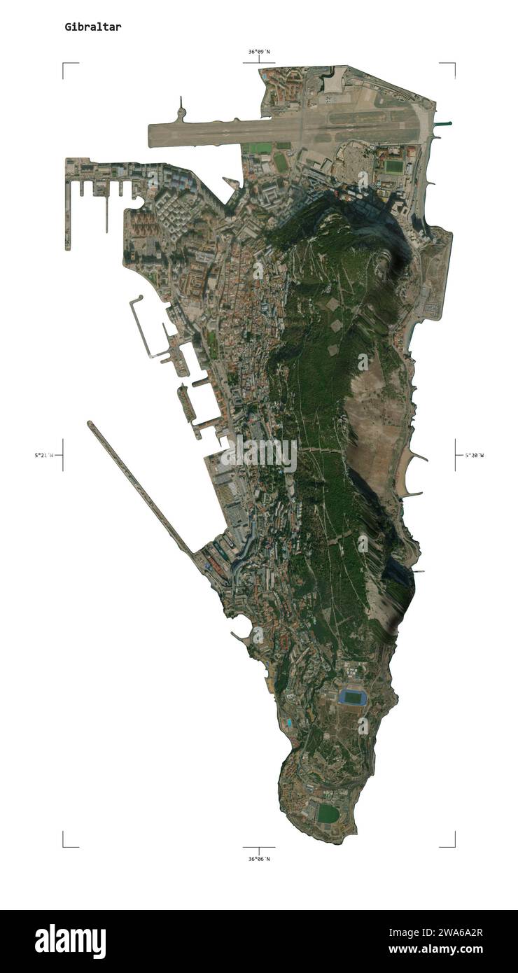 Shape of a low resolution satellite map of the Gibraltar, with distance ...
