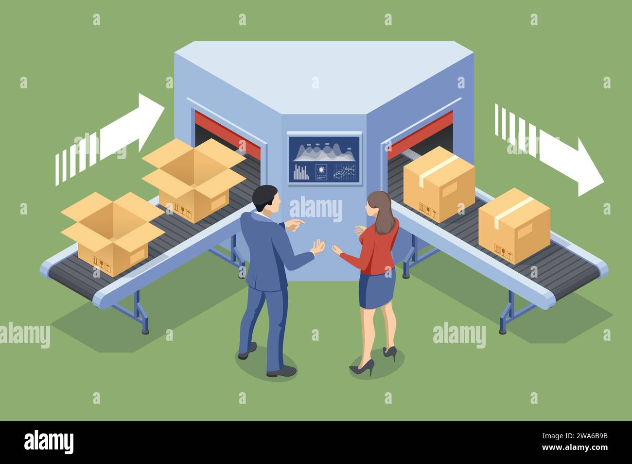 Isometric Automated Packaging and Distribution System. Automated