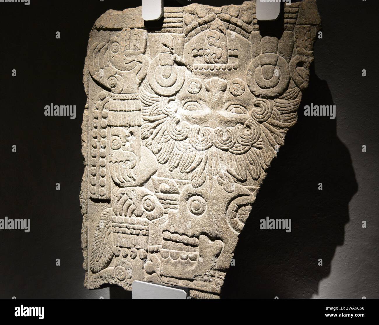 Relief in stone for Tlaltecuhtli Templo Mayor Museum in Mexico City. Stock Photo