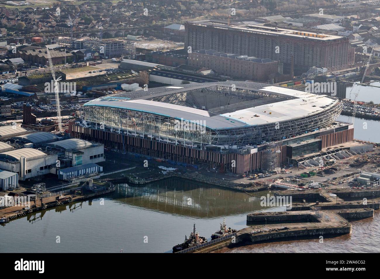 New Everton football stadium, Bramley Moore Dock, Liverpool, River Mersey, Merseyside, north west England, UK Stock Photo