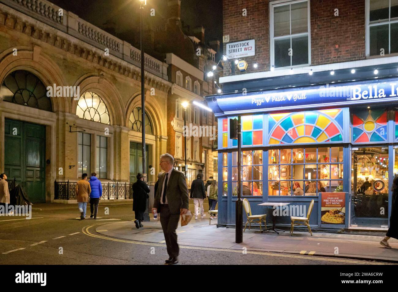 Tavistock Street, Soho, Night scene, Central London UK Stock Photo