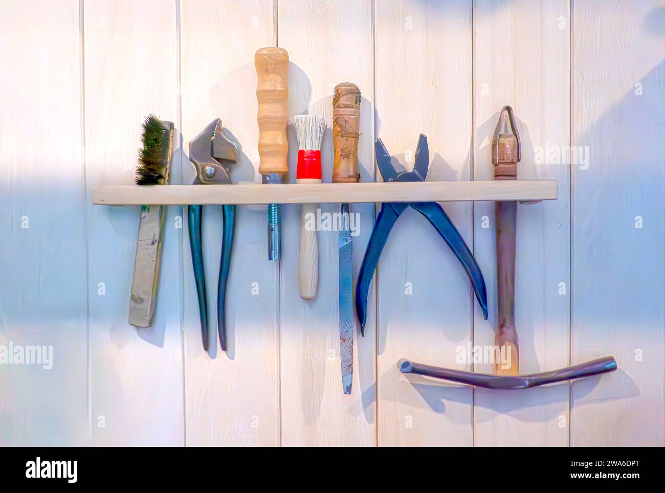 Illustration shoemakers tool rack Stock Photo