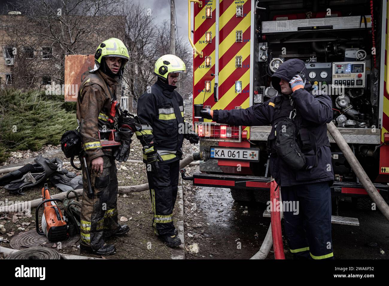 Kyiv Ukraine 02nd Jan 2024 On An Industrial Site To The North West   Kyiv Ukraine 02nd Jan 2024 On An Industrial Site To The North West Of Kyiv A Kalibre And A Kindjal Hit Factories And Warehouses At Around 8am Firefighters Were Still Fighting The Blaze At 11am During The Night Russia Launched A Vast Air Attack On Ukraine An Initial Wave Of 35 Shahed Drones Was Launched At 230am Followed By 99 Kalibre And Kindjal Supersonic Missiles According To The Ukrainian Authorities 72 Were Shot Down Credit Le Pictoriumalamy Live News 2WA6F52 