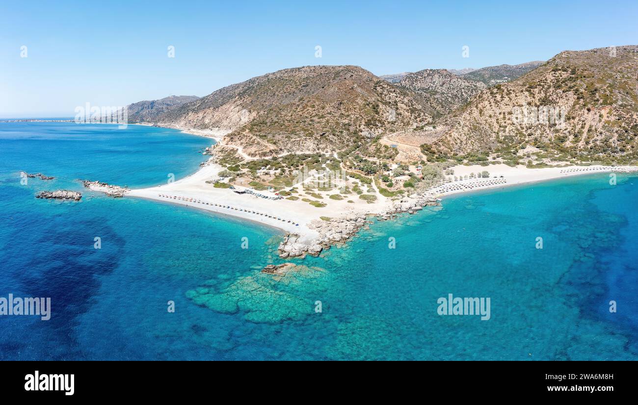 Crete island Greece. Aerial drone panoramic view of Paleochora town