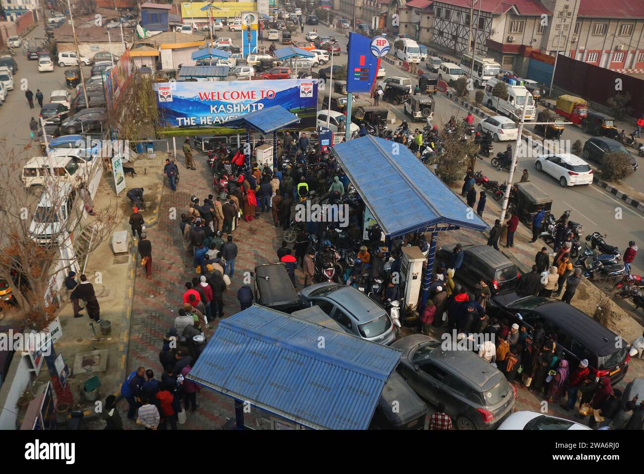 Srinagar kashmir india 02nd jan 2024 a view of petrol filling