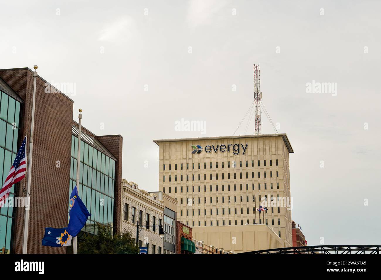 Topeka, Kansas - Oct. 3, 2023: Evergy is a regulated power utility company serving Kansas and Missouri. In 2018, Westar Energy and Kansas City Power a Stock Photo
