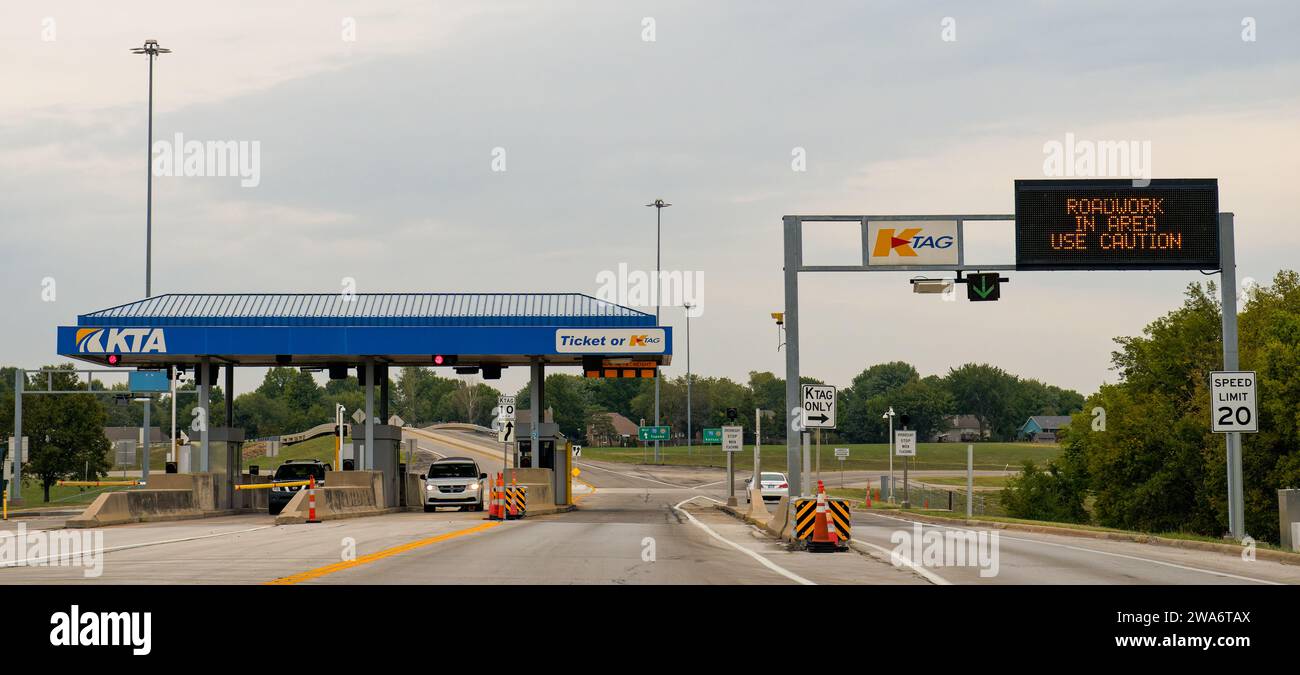 Lawrence, Kansas - Oct. 3, 2023: Kansas Turnpike I-70 toll plaza. Stock Photo