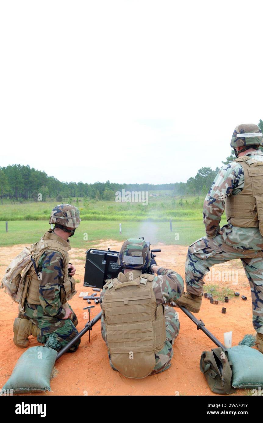 US military forces. 110902UH337-115 - NMCB 11 at MK19 firing range (Image 16 of 27). Stock Photo