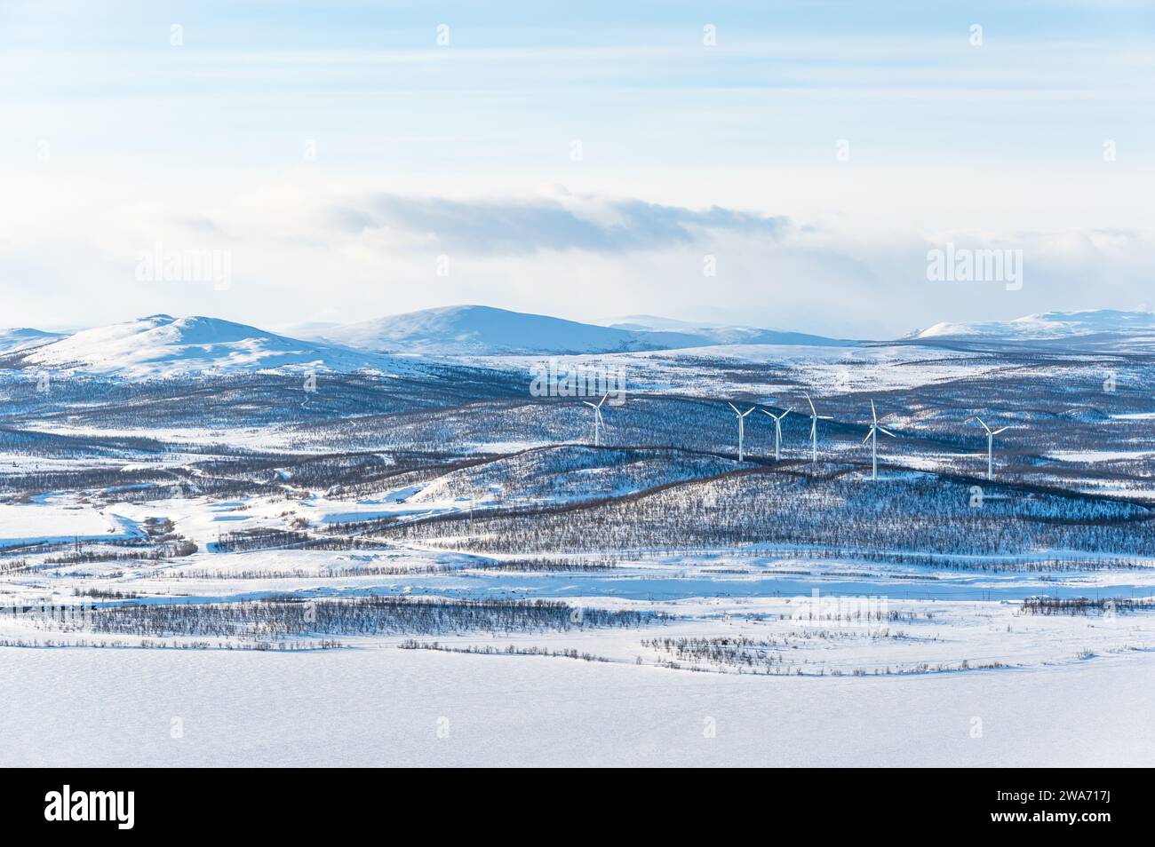The beautiful snowy winter landscape of Kiruna in Sweden. Stock Photo