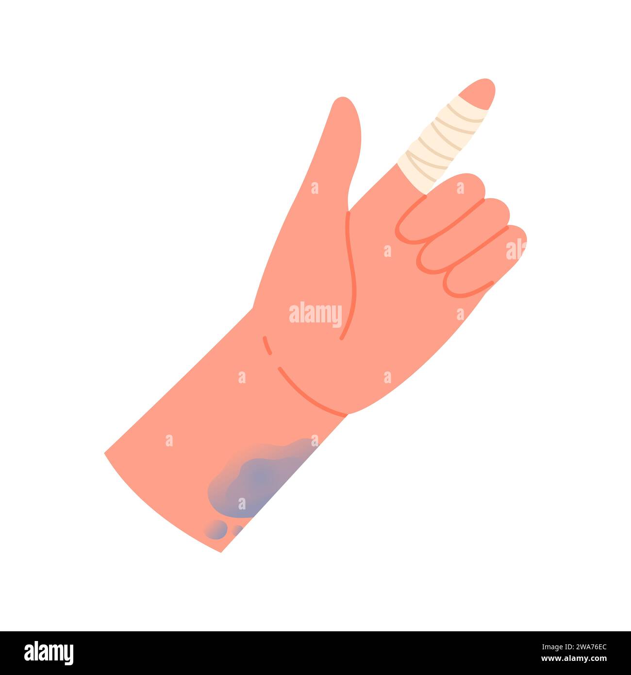 Hand with injured finger. Medical bandage, first aid for body injury